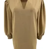 Blouse met ruffle en smock aan de mouw Emy camel