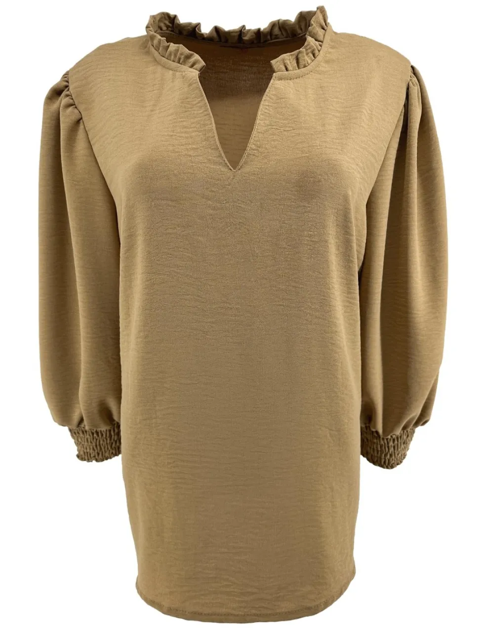 blouse_met_ruffle_en_smoc_0-3.webp Blouse met ruffle en smock aan de mouw Emy camel