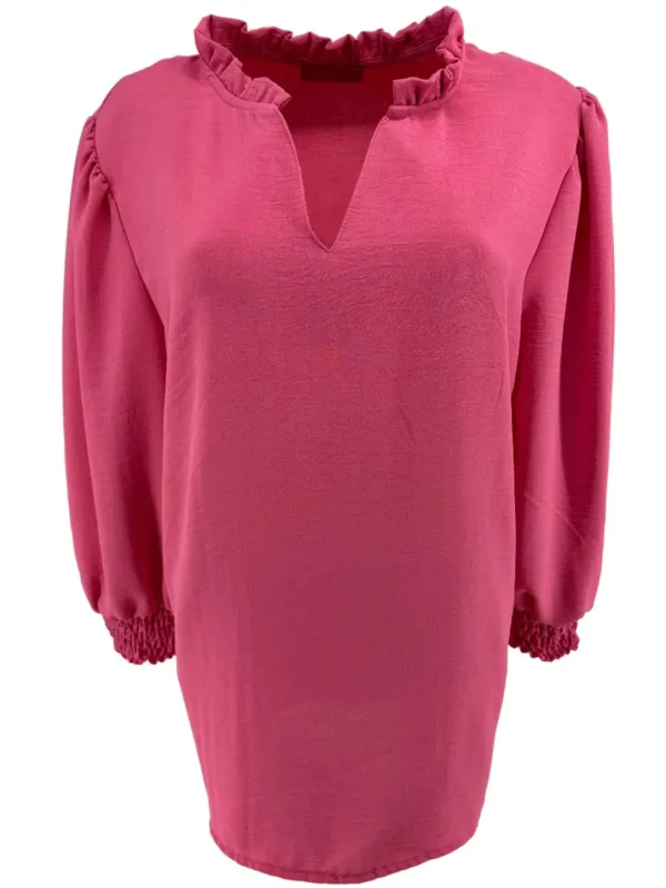 Blouse met ruffle en smock aan de mouw Emy fuchsia