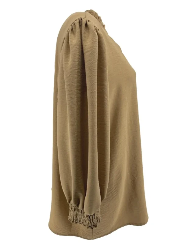 Blouse met ruffle en smock aan de mouw Emy camel