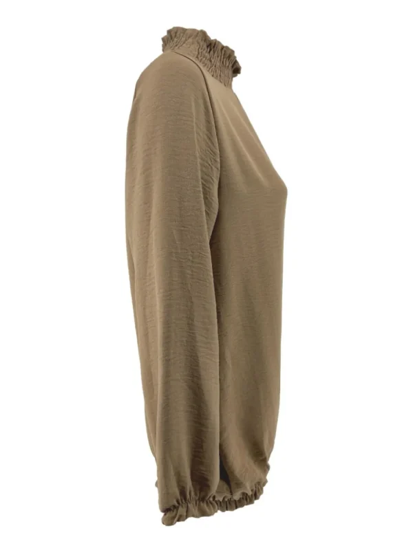 Blouse met smock hals en elastiek aan de onderzijde camel