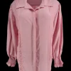Blouse met smockmouw en plooien Marijn licht roze