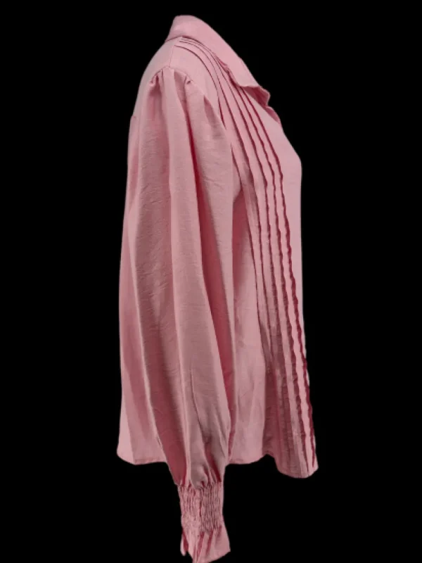 Blouse met smockmouw en plooien Marijn licht roze