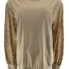 Blouse met strass steentjes en kanten mouw Elvira zand (FBK)
