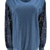 Blouse met strass steentjes en kanten mouw Elvira donker blauwSALE #FBK