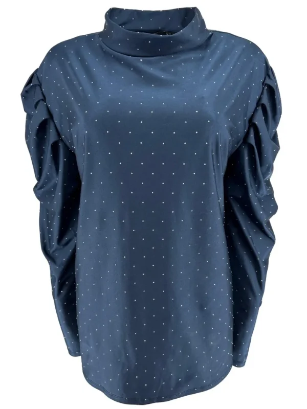 Blouse met strass steentjes en pofmouw Cheryl donkerblauwSALE #FBK