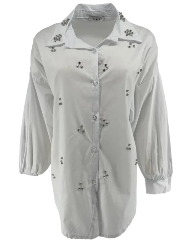 Blouse met strass stenen all-over off-white