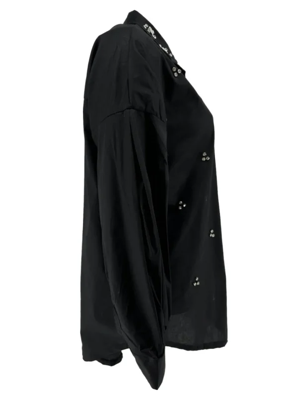 Blouse met strass stenen all-over zwart