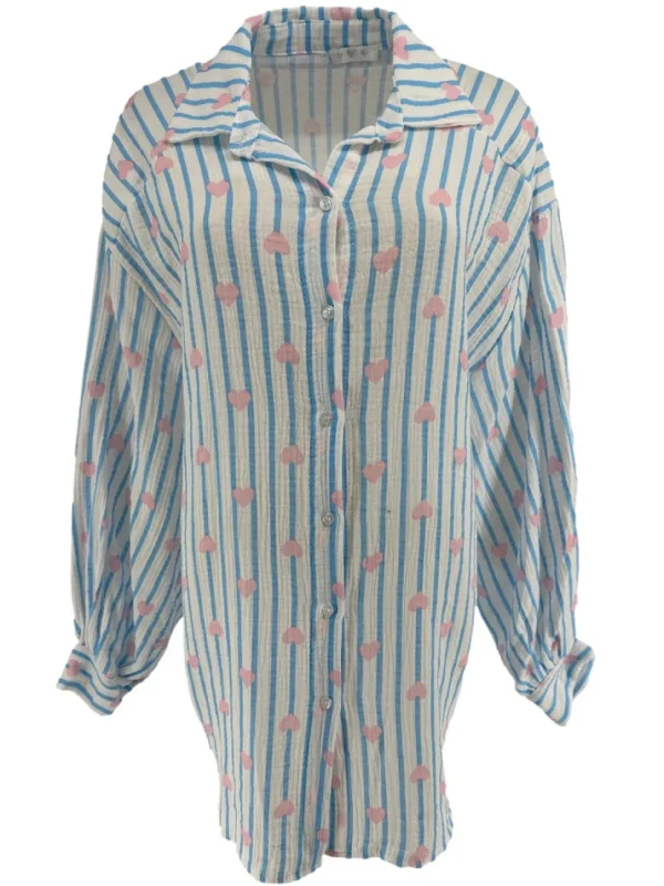 Blouse met strepen en hartjes blauw