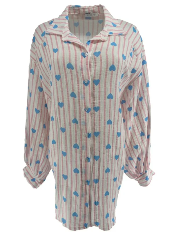 Blouse met strepen en hartjes roze