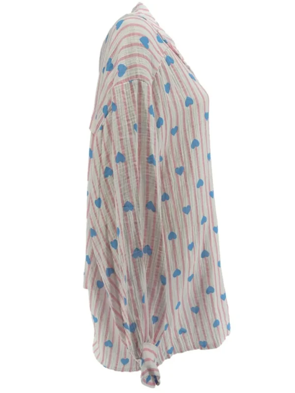 Blouse met strepen en hartjes roze
