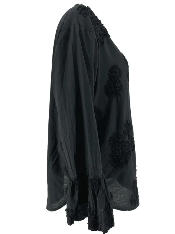 Blouse met trompet mouw fluffy flower zwart