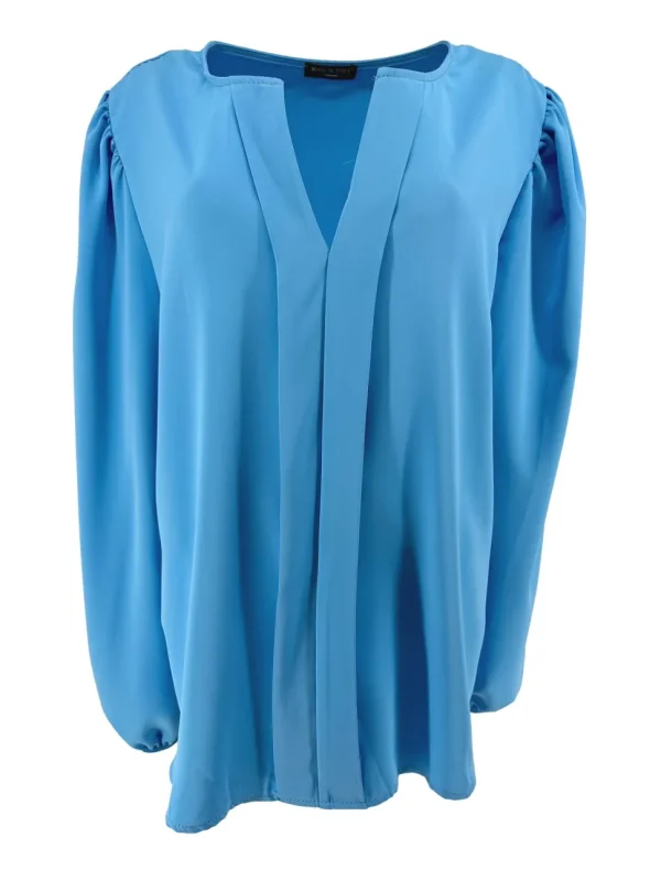 Blouse met v-hals en bies aan de voorzijde Lisanne licht blauw. SALE