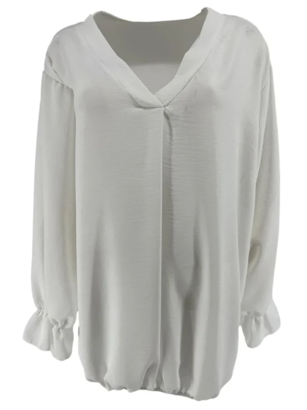 Blouse met V-hals en elastiek aan de onderzijde Julia off-white