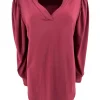 Blouse met v-hals en lange mouw met plooien TRAVELSTOF Bordeaux