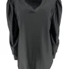 Blouse met v-hals en lange mouw met plooien TRAVELSTOF zwart