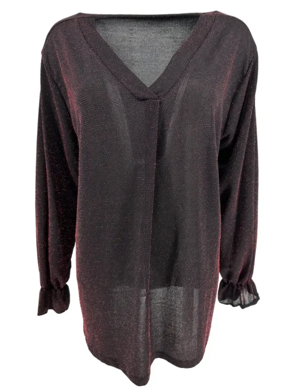 Blouse met V-hals en lange mouw glitter DOTTED Wendy rood SALE #FBK