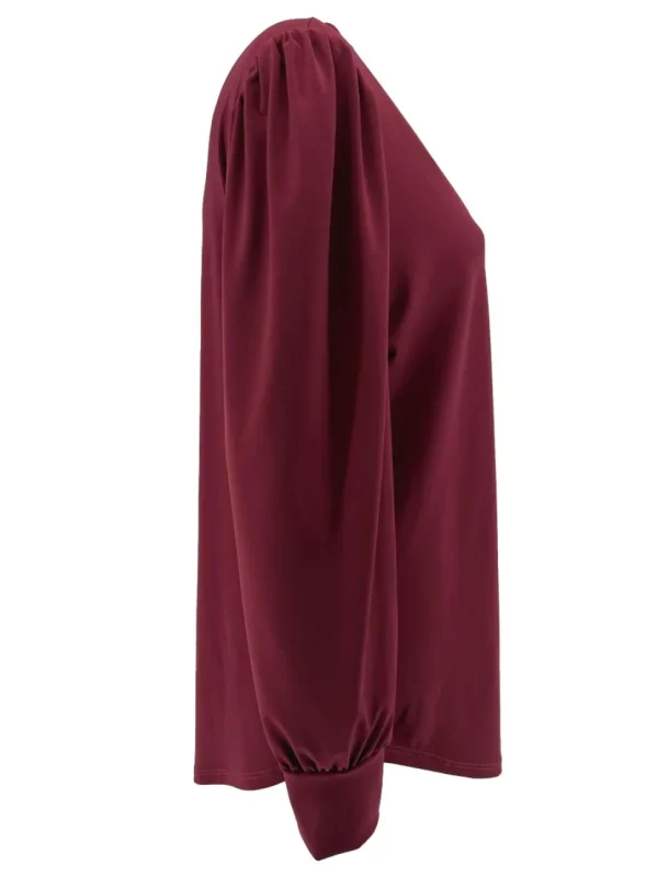 Blouse met v-hals en lange mouw met plooien TRAVELSTOF Bordeaux