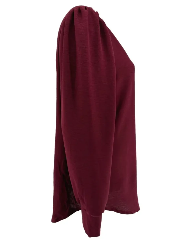 Blouse met v-hals en lange mouw met plooien bordeaux