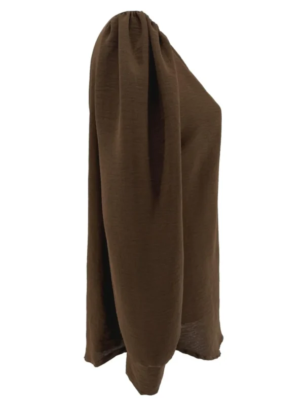 Blouse met v-hals en lange mouw met plooien bruin