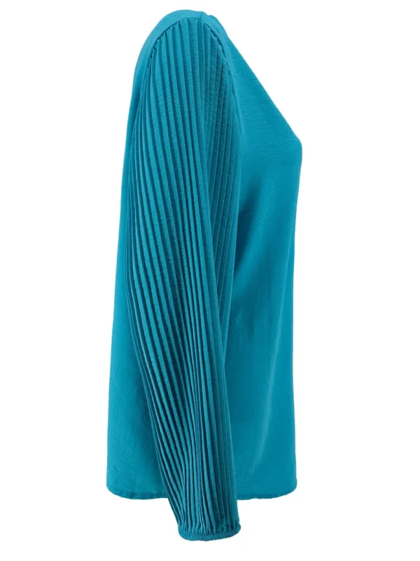 Blouse met v-hals en plisse mouw Romy turquoise