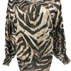 Blouse met v-hals en smock mouw zijdeglans zebra army