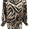 Blouse met v-hals en smock mouw zijdeglans zebra zwart