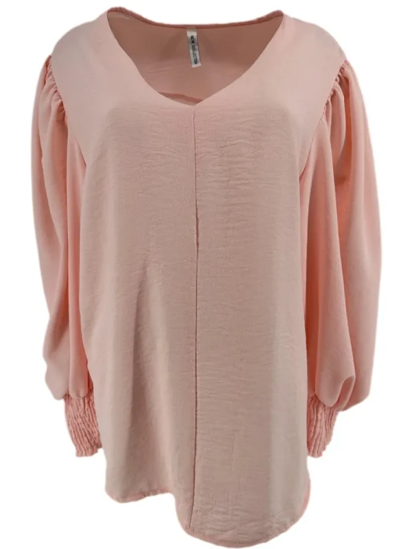 Blouse met v-hals en smock aan de mouw Guusje licht roze