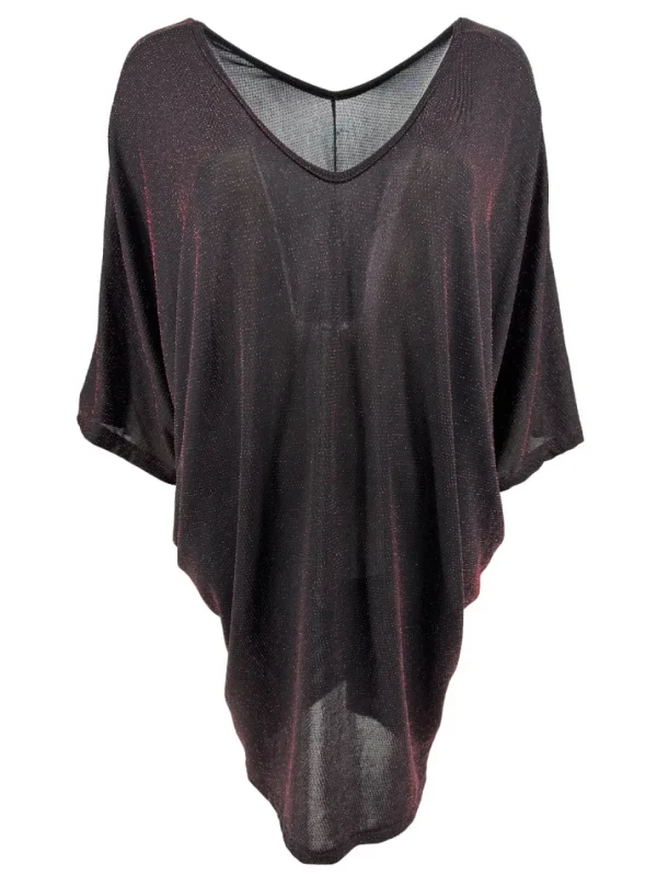 Blouse met v-hals en vleermuis mouw glitter Lulu rood. sale (FBK)