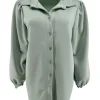 Blouse van dikkere stof met pofmouw Rhoda licht groen.(gts)