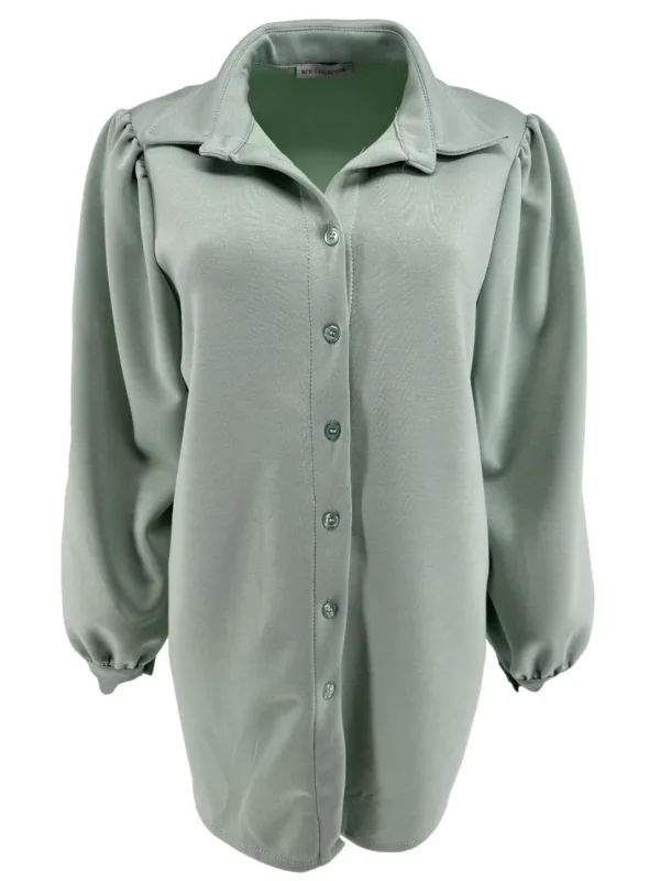 Blouse van dikkere stof met pofmouw Rhoda licht groen.(gts)