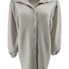 Blouse van dikkere stof met pofmouw Rhoda beige.(gts)
