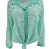 Blouse van kant met knoop aan de voorzijde Misty mint
