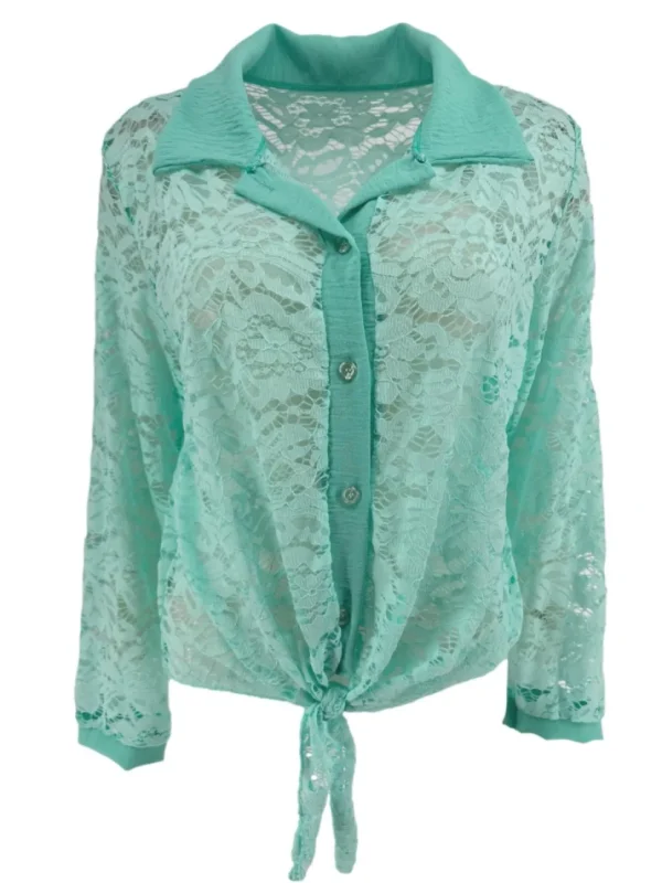 Blouse van kant met knoop aan de voorzijde Misty mint