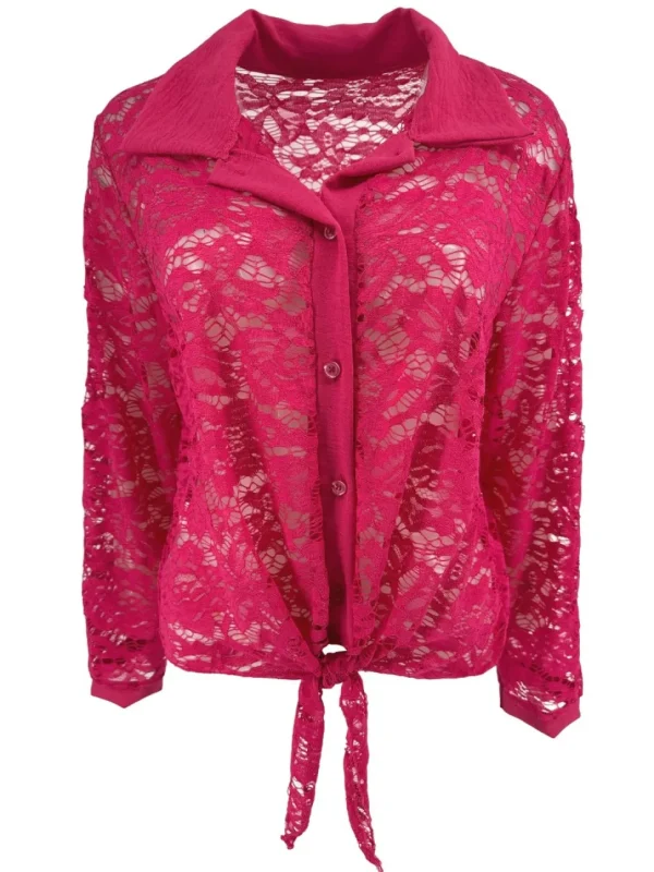 Blouse van kant met knoop aan de voorzijde Misty fuchsia