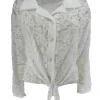 Blouse van kant met knoop aan de voorzijde Misty off-white