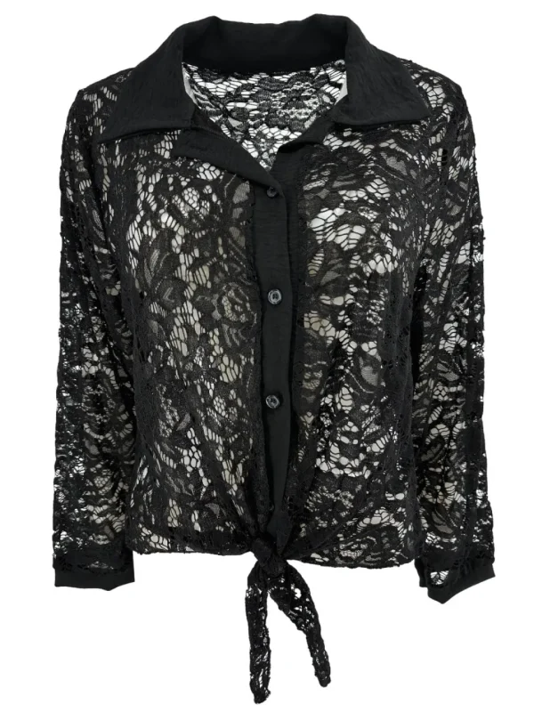 Blouse van kant met knoop aan de voorzijde Misty zwart