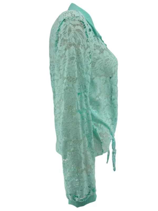 Blouse van kant met knoop aan de voorzijde Misty mint