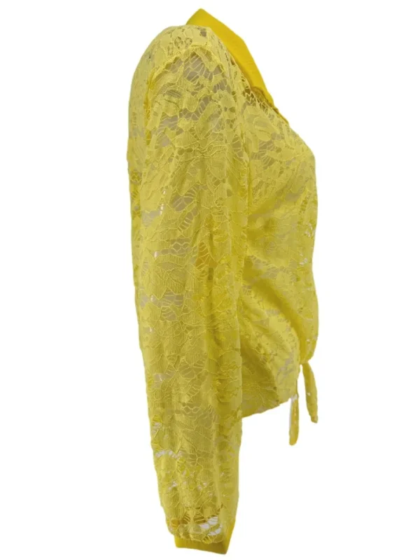 Blouse van kant met knoop aan de voorzijde Misty geel