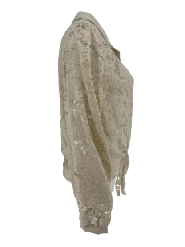 Blouse van kant met knoop aan de voorzijde Misty beige