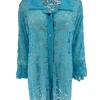 Blouse van kant met ruffle mouw Willow sky blauw