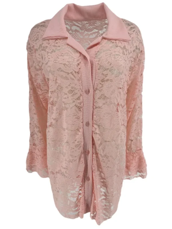Blouse van kant met ruffle mouw Willow licht roze