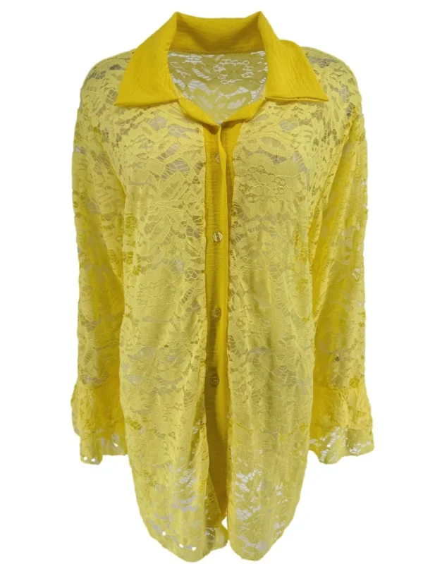 Blouse van kant met ruffle mouw Willow geel