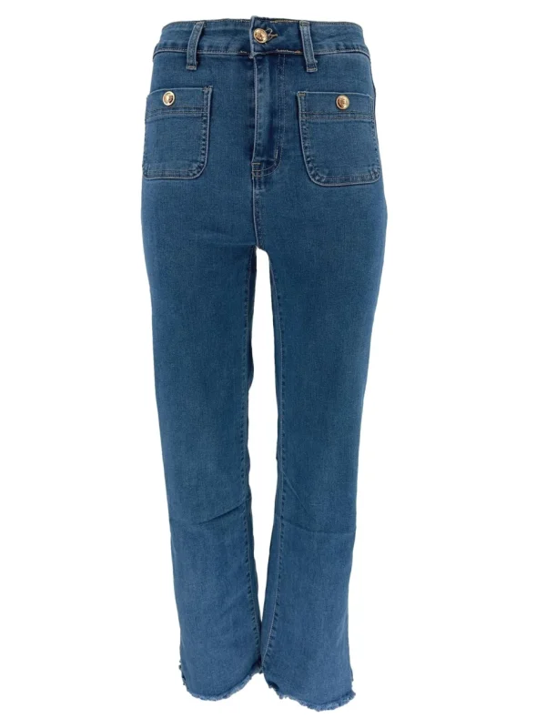Blue skk. lichtere denim jeans met zak op de voorzijde en gouden knoop ( K-8341#) SALE