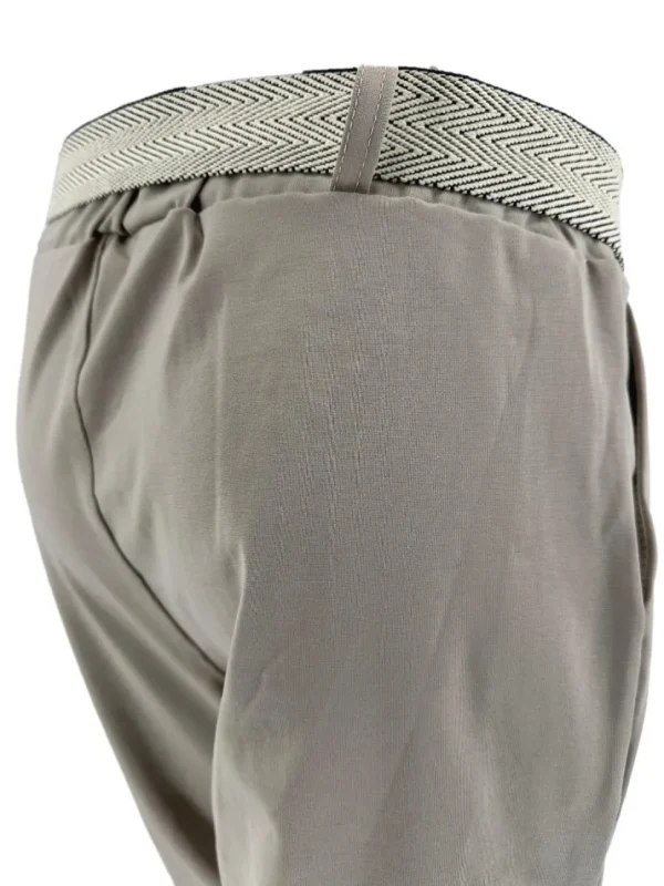 Broek met BAND aan de onderzijde met geweven riem beige/taupe