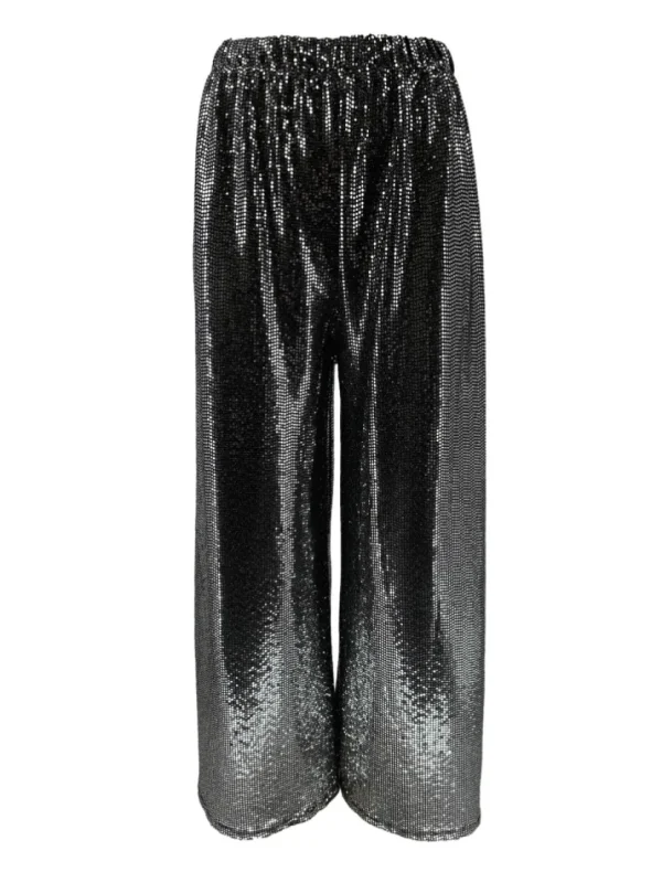 Broek met rechte broekspijp en pailletten Abba zilver