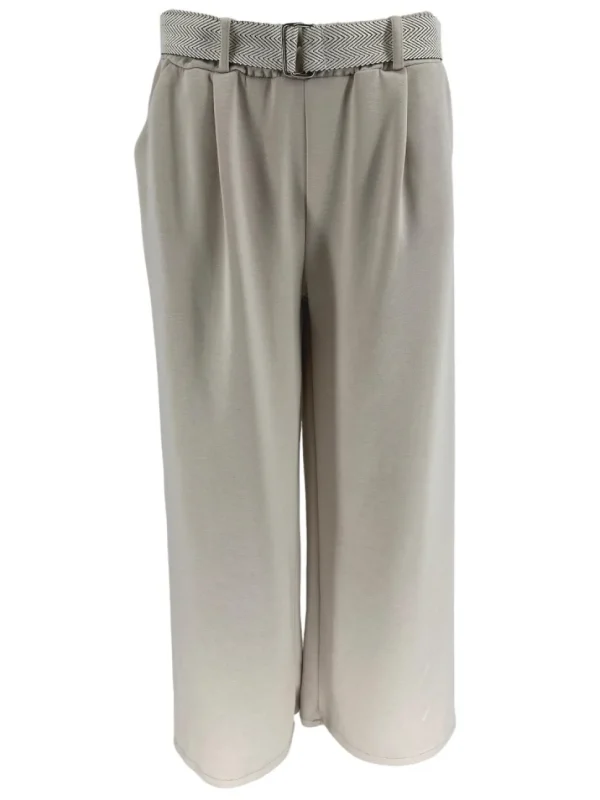 Broek met riem en rechte broekspijp Peggy beige