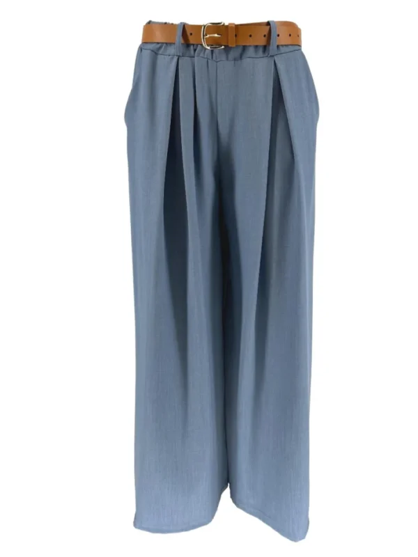 Broek met wijde broekspijp en riem Kiki jeans blauw