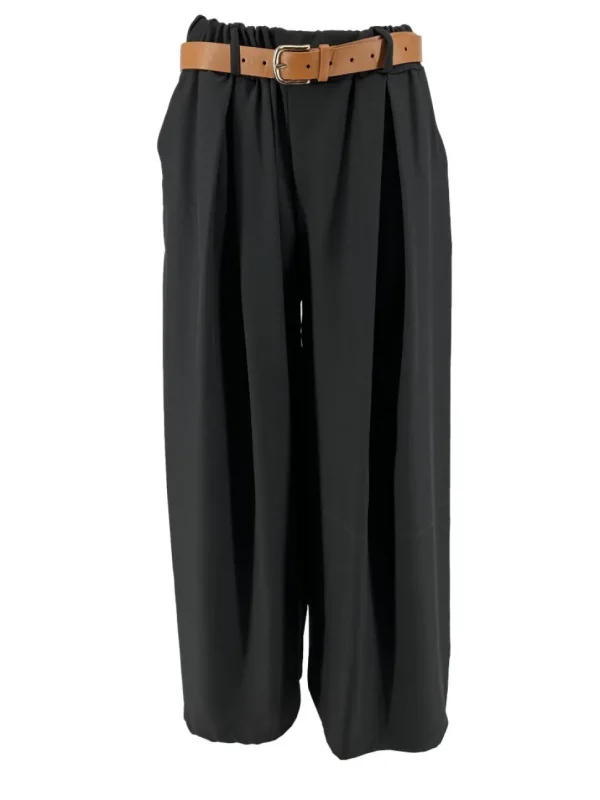 Broek met wijde broekspijp en riem Kiki zwart
