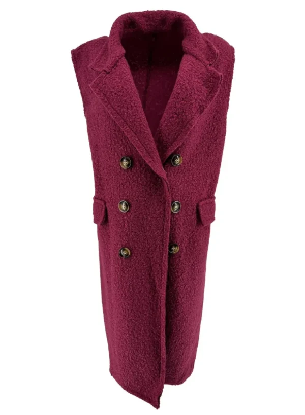 Curly mouwloos lang gilet Missy cerise. SALE